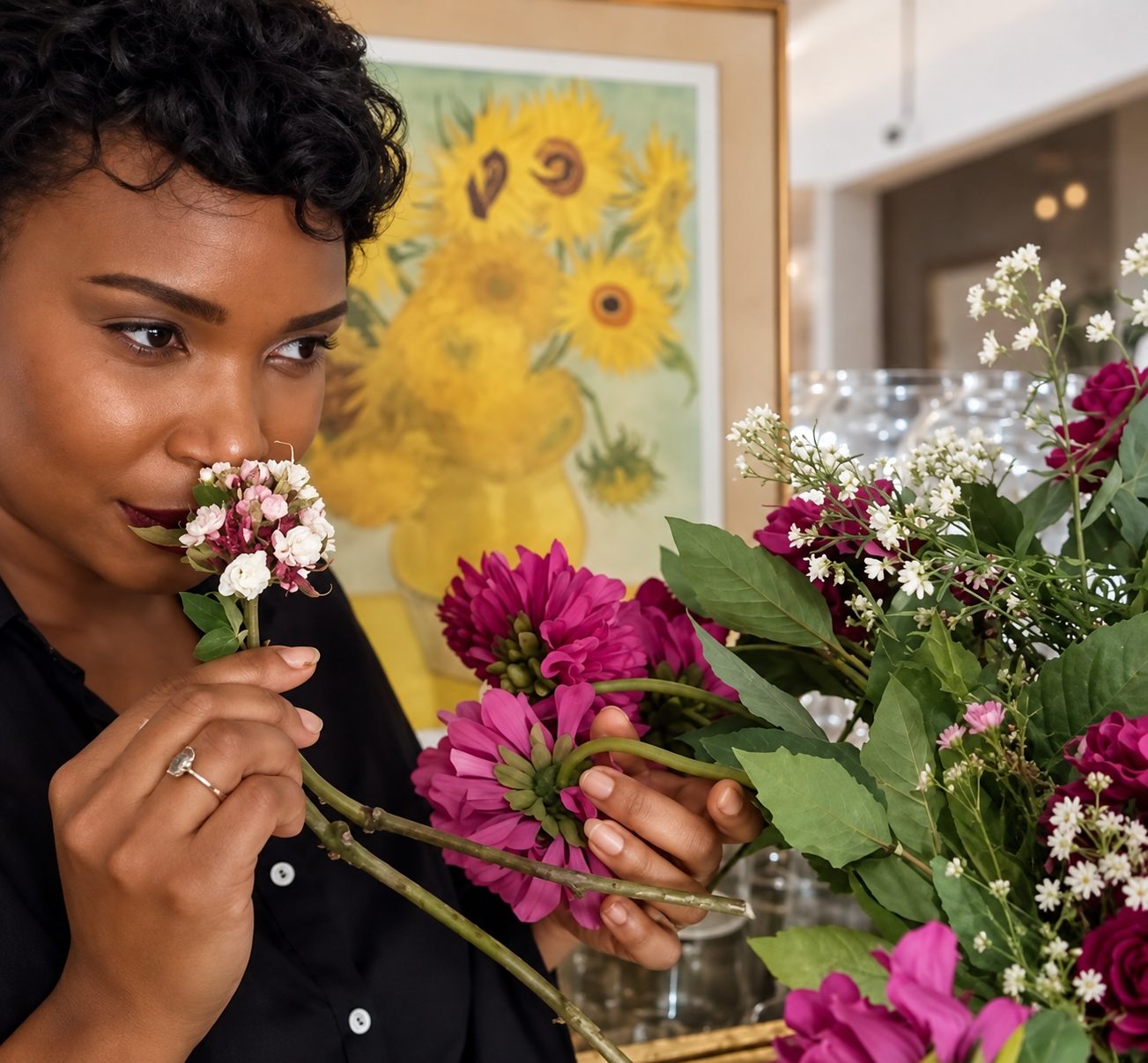 Smelling fresh flowers